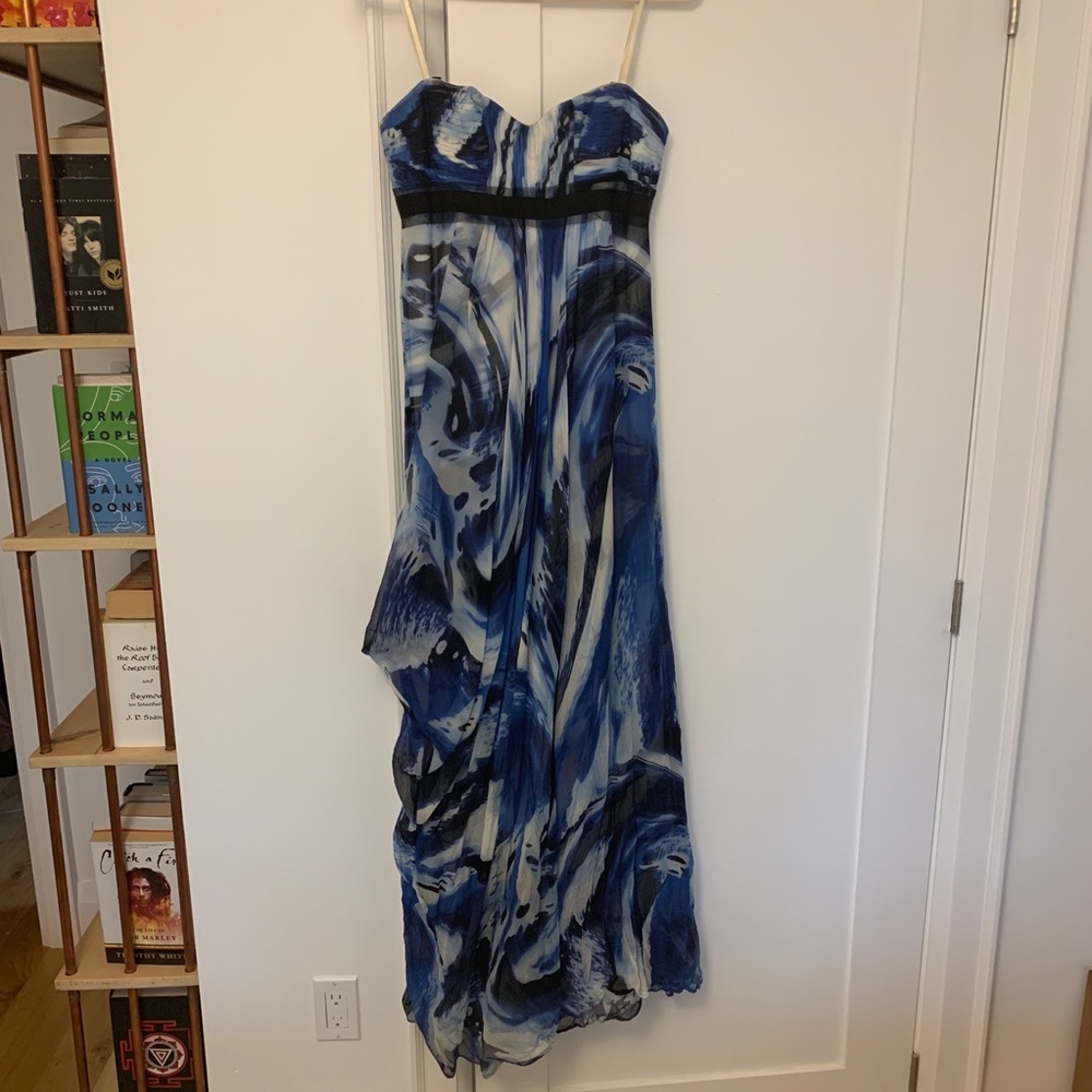Blue silk BCBG Maxazria floor length dress